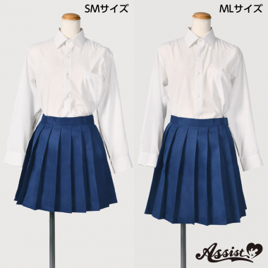 Size Adjustable! Color Pleated Skirt　Navy