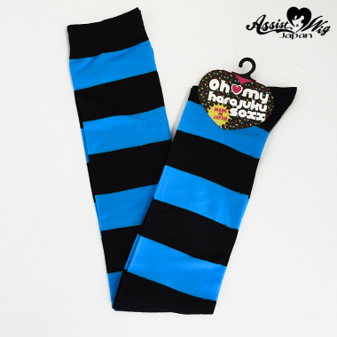 World Oversholes Socks border　Black × Turquoise