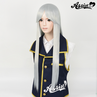 Long Wig with 1 Round Skin Top　White Silver 60