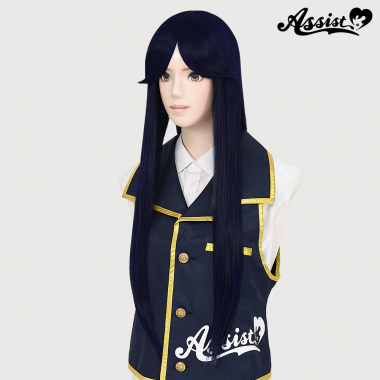 Long Wig with 1 Round Skin Top Blue Black NAB-2