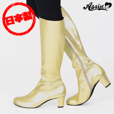Stretch long boots low heel 5.5 cm　Gold