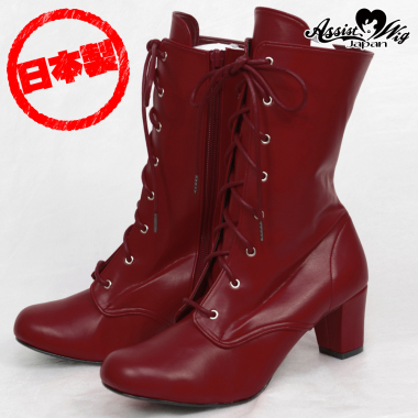 Queen Size Lace-Up Short Boots ver.2 Low Heels 5.5cm　Deep Red