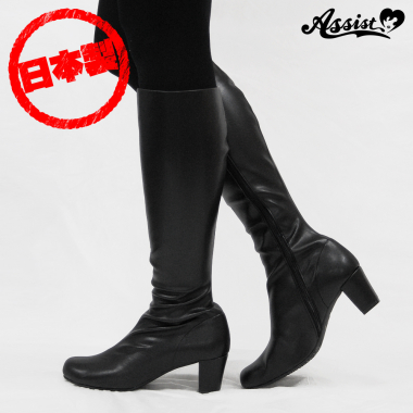 Queen size stretch long boots low heel 5.5 cm　Black