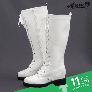 Secret Lace-up Long Boots Tank Sole Ver.　White