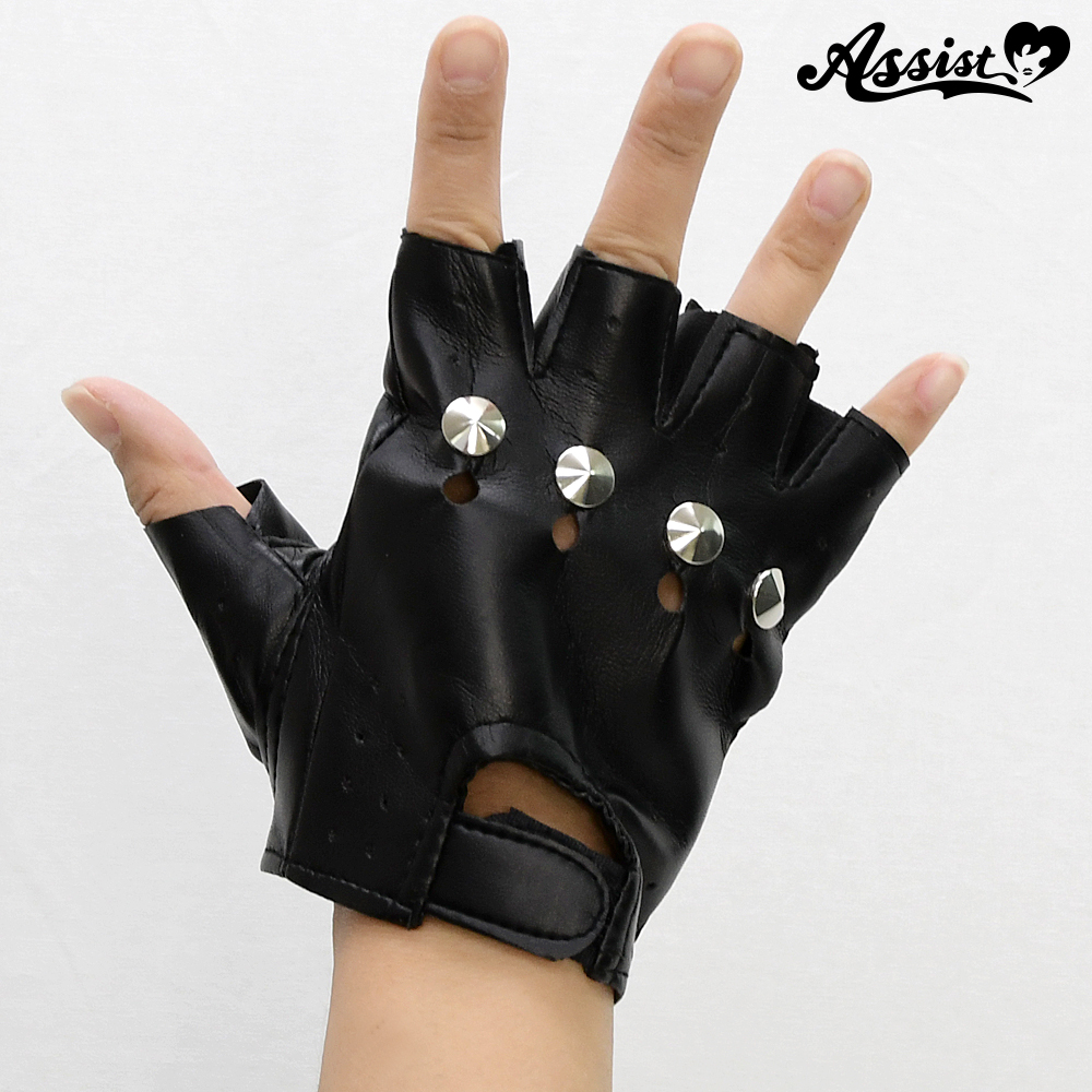Synthetic gloves (punk style) with black studs