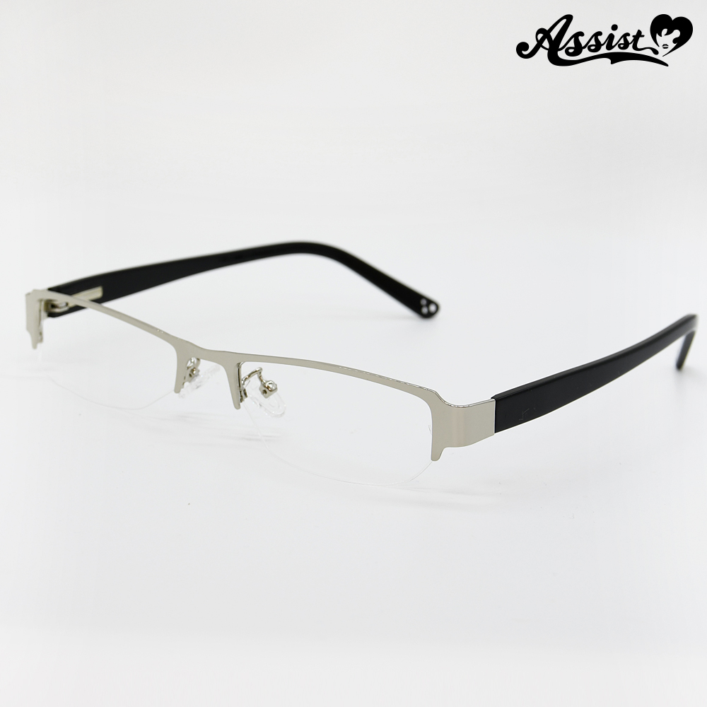 Half-frame glasses (upper type) No lens Silver