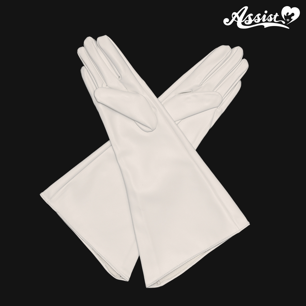 Synthetic leather gloves (gauntlet) white