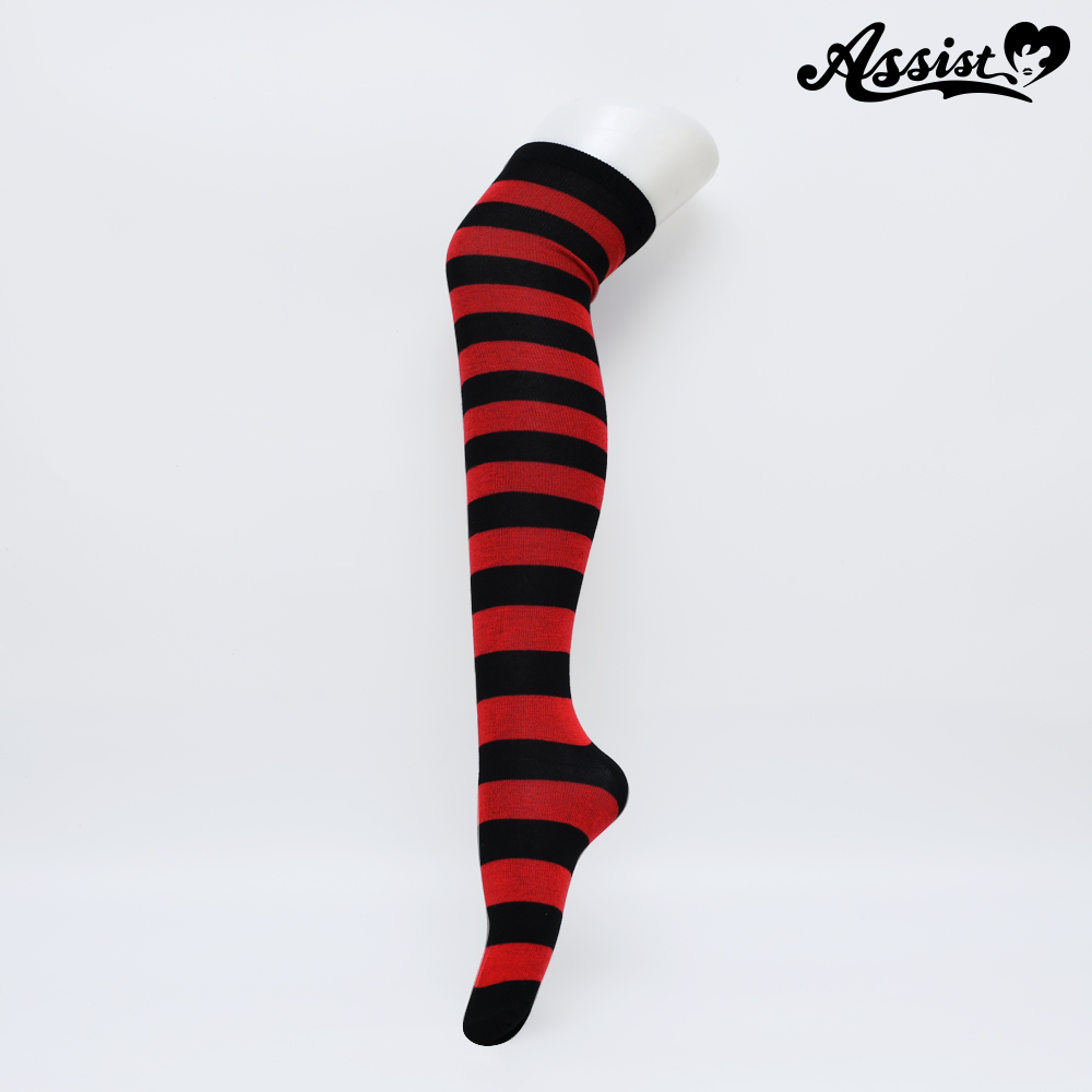 Over knee socks border　Black × Red