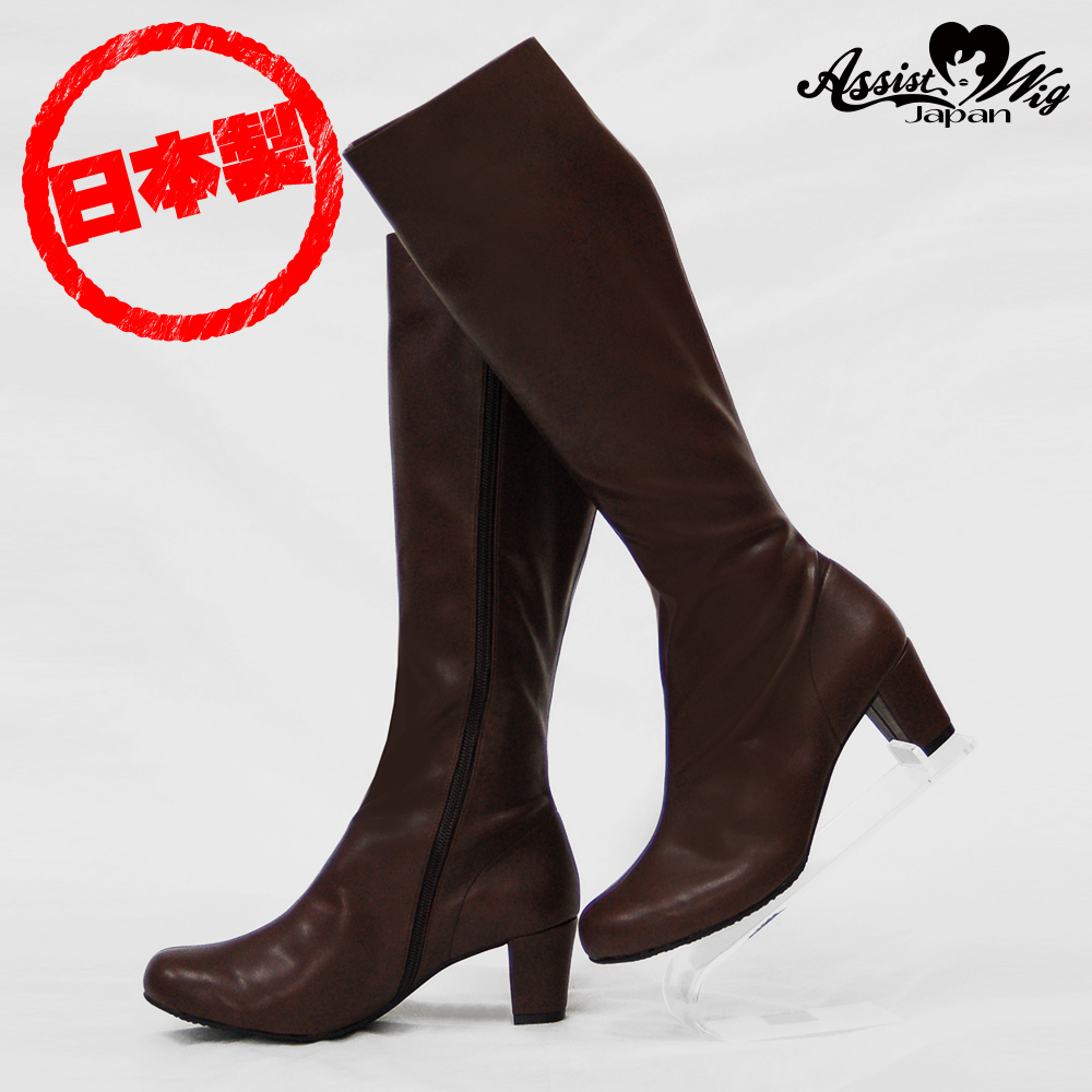 Queen size plain long boots low heel 5.5 cm　Dark Brown