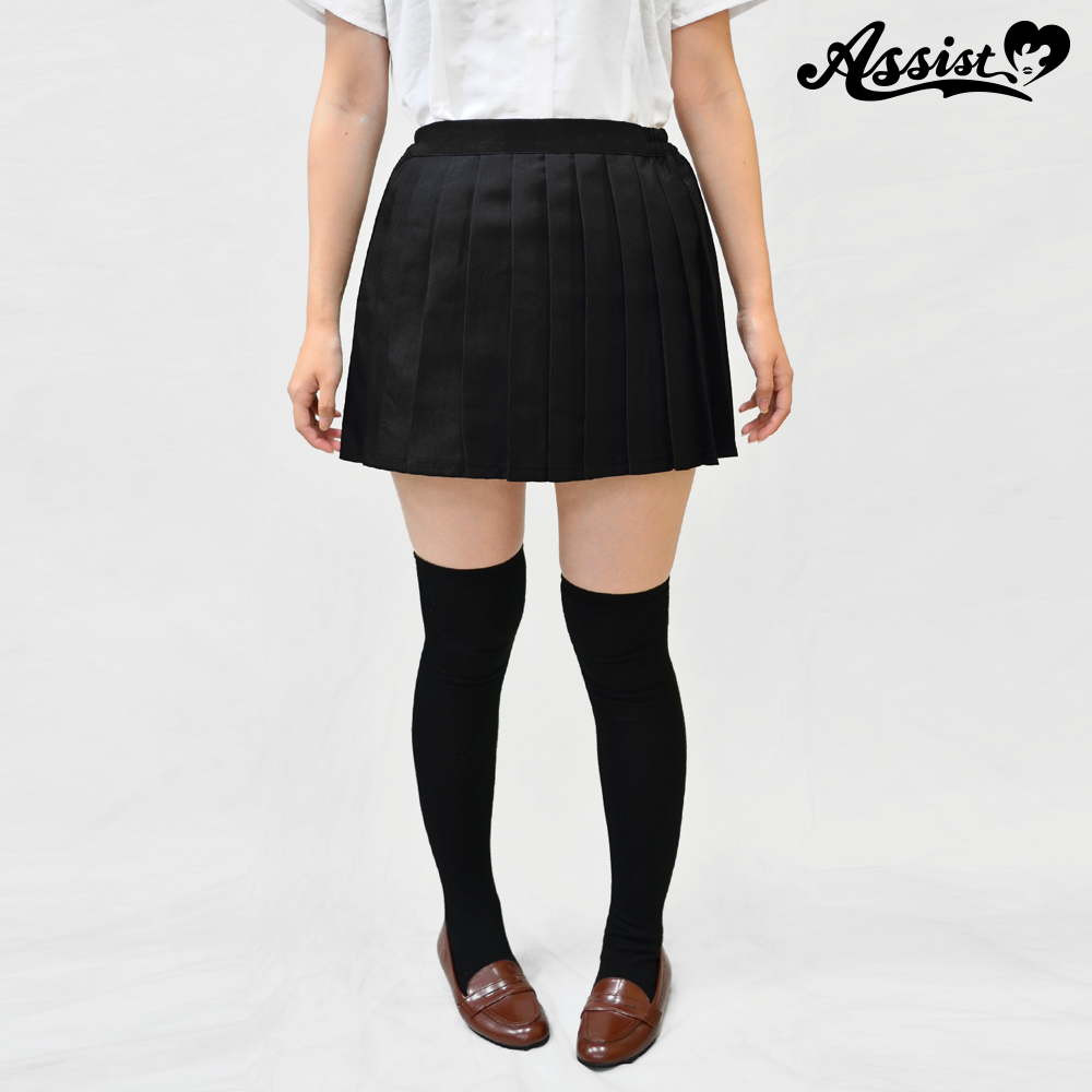 Size adjusted color pleated skirt　Black