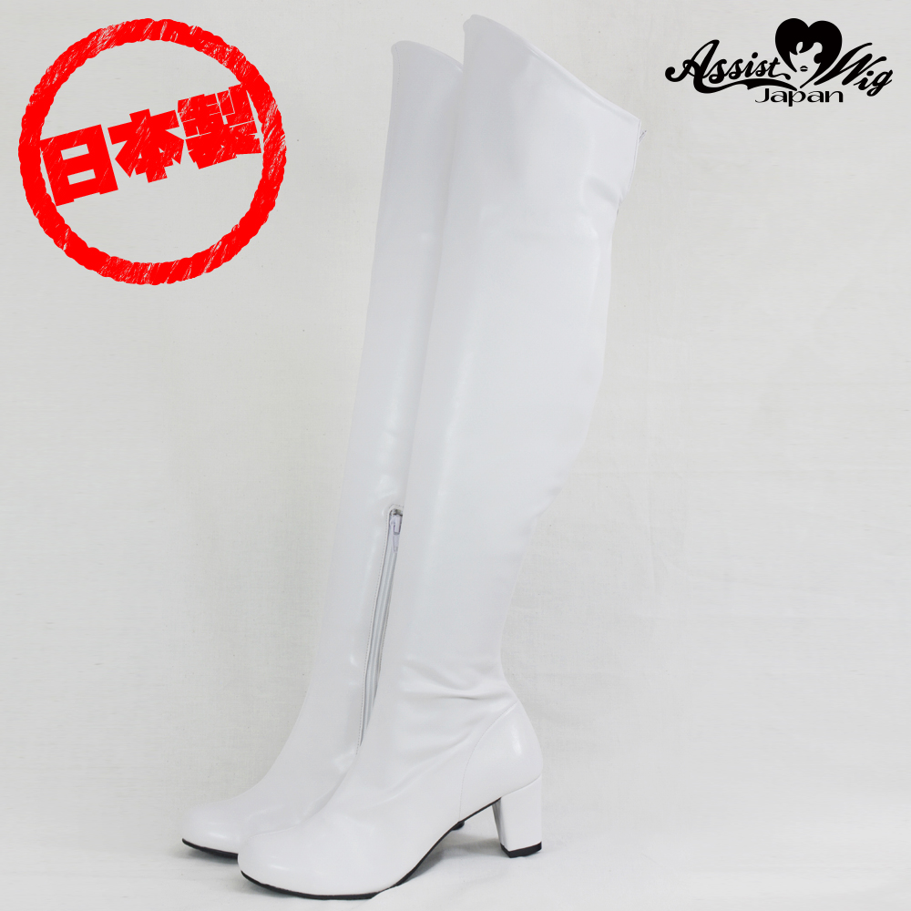 Queen size stretch knee high boots low heel 5.5 cm　White